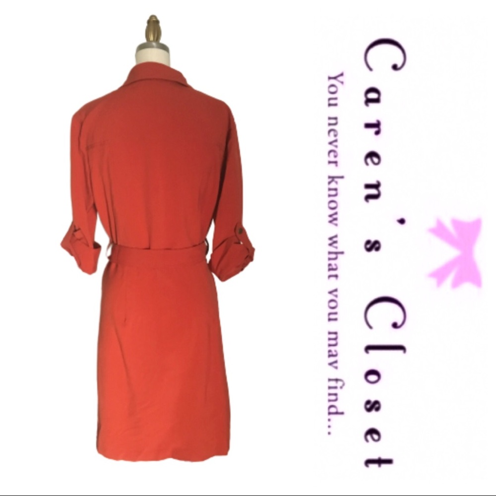 NWOT Sharagano Orange Stretch Cotton Shirt Dress - Picture 6 of 8